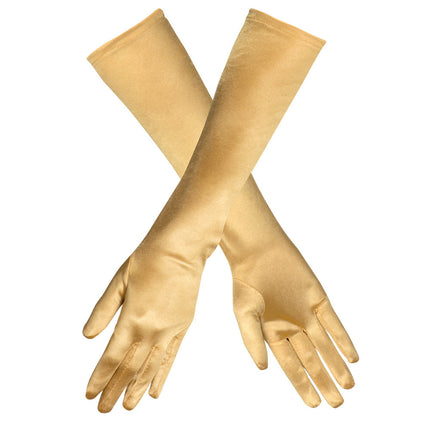 Handschuhe Lang Satin Gold