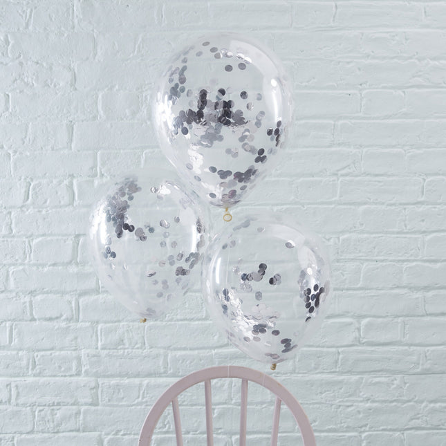 Silberne Konfetti-Ballons 30cm 5Stück