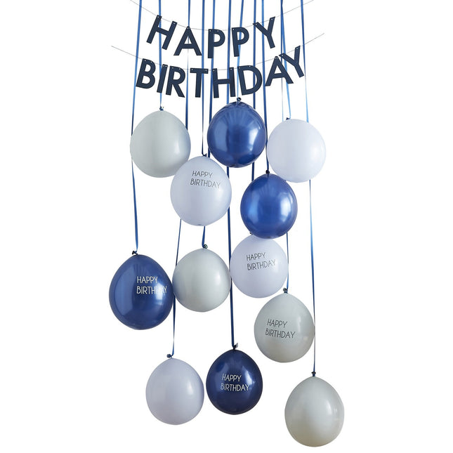 Blauer Happy Birthday Türvorhang mit Ballons