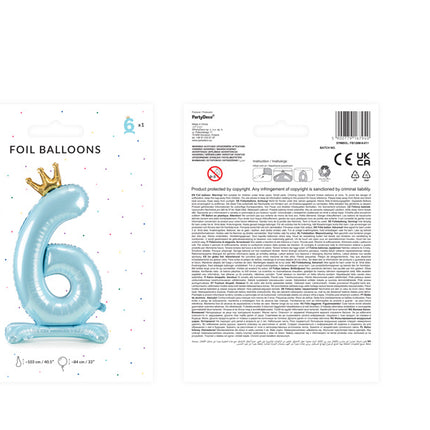 Folienballon Figur 6 Hellblau Standard Leer 84cm