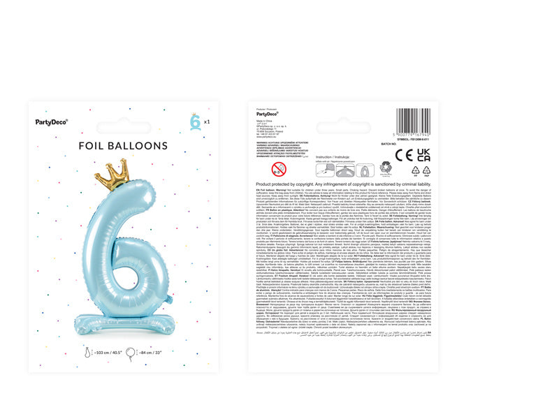 Folienballon Figur 6 Hellblau Standard Leer 84cm