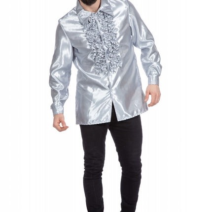 Disco Bluse Rüschen Silber