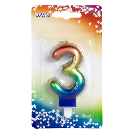 Regenbogen-Kerze 3 Jahre 8cm