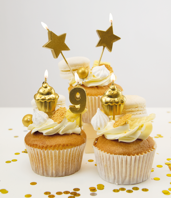 Kerzen 9 Jahre Cupcake Gold 17,5cm