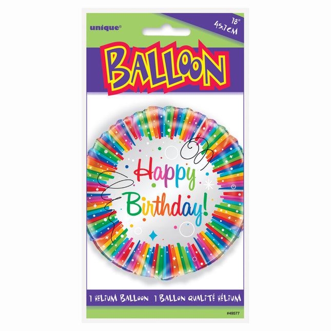 Helium Ballon Happy Birthday Ribbons Regenbogen 45cm leer