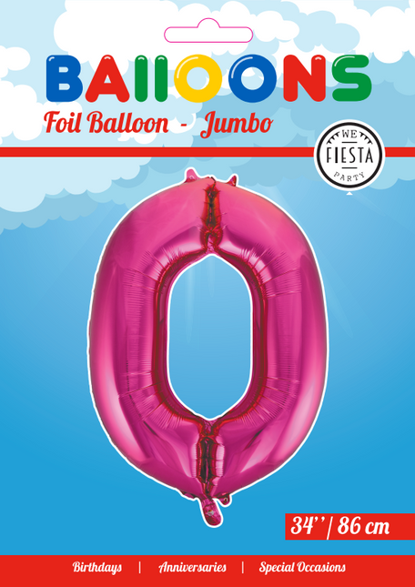 Folienballon Figur 0 Fuchsia XL 86cm leer