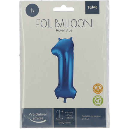 Folienballon Figur 1 Blau Metallic XL 86cm Leer