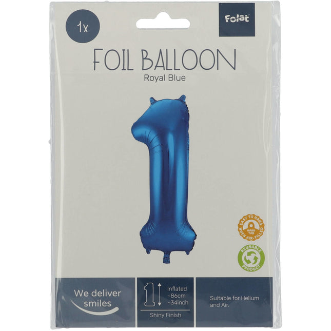 Folienballon Figur 1 Blau Metallic XL 86cm Leer