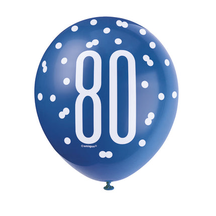 Ballons 80 Jahre Dots Blau 30cm 6Stk