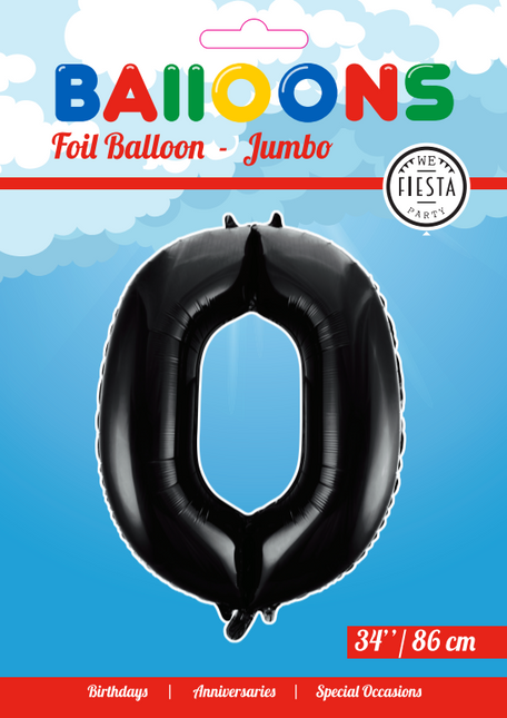 Folienballon Figur 0 Schwarz XL 86cm leer