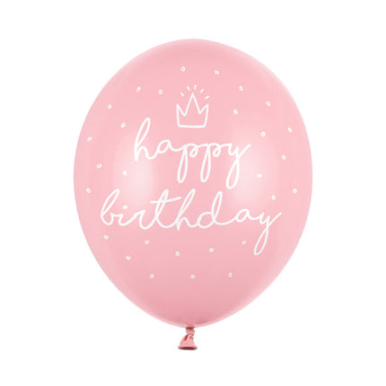 Hellrosa Luftballons Happy Birthday 30cm 6 Stk.