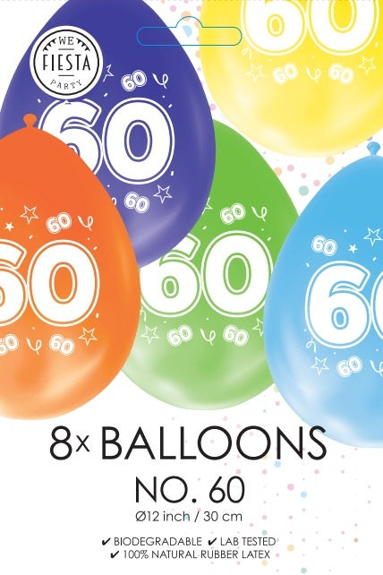 Bunte Ballons 60 Jahre 30cm 8Stück