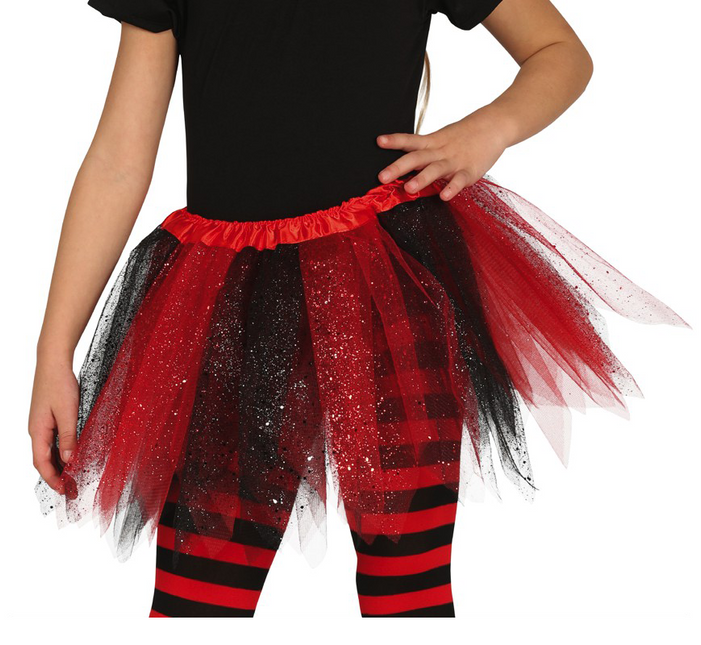 Tutu Glitzer Schwarz Rot Kind 31cm