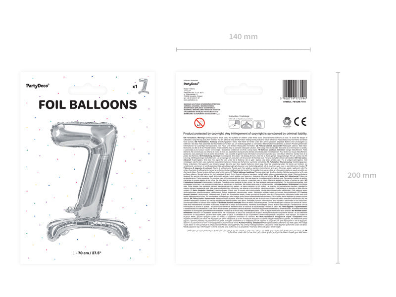 Folienballon Figur 7 Silber Standard Leer 70cm