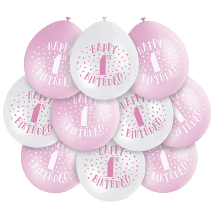 Ballons 1 Jahr Happy Birthday Rosa 28cm 10Stk