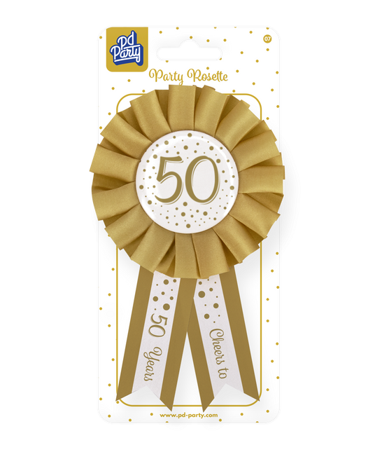 Rosette 50 Jahre Gold Weiß 14cm