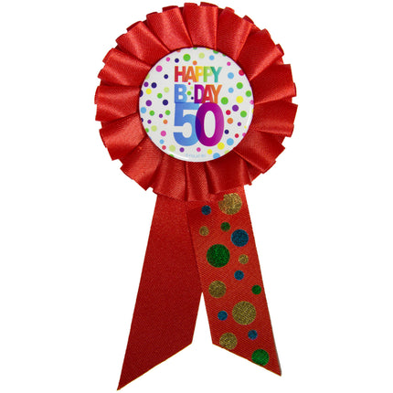 Rosette 50 Jahre Happy Birthday Dots