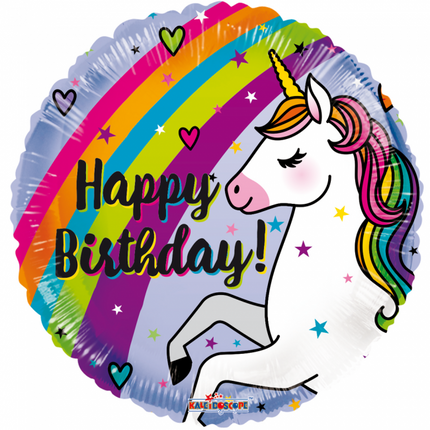 Heliumballon Happy Birthday Einhorn Regenbogen 45cm leer