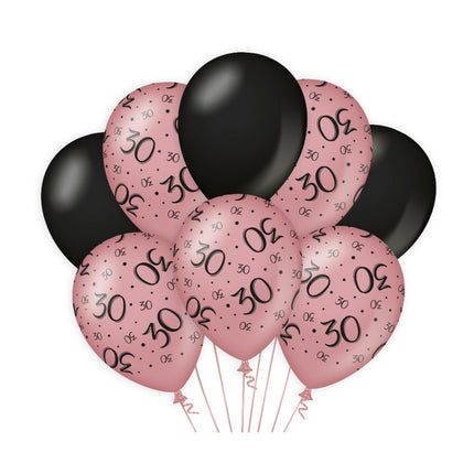 Ballons 30 Jahre Rose Schwarz 30cm 8Stück