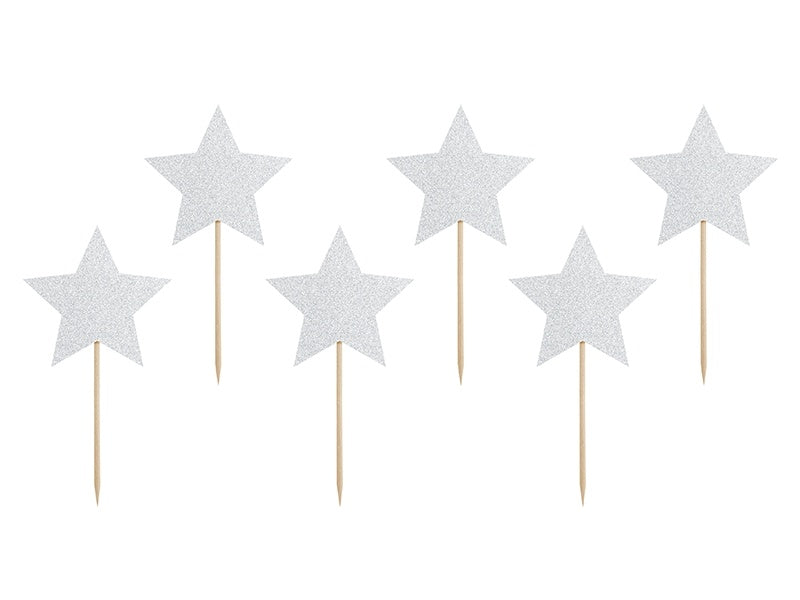 Cupcake Toppers Stern Silber 6 Stk.