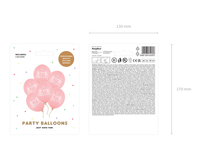 Hellrosa Luftballons Happy Birthday 30cm 6 Stk.