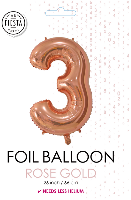 Folienballon Figur 3 Rose Gold 66cm