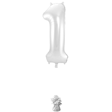 Folienballon Figur 1 Silber Metallic XL 86cm leer