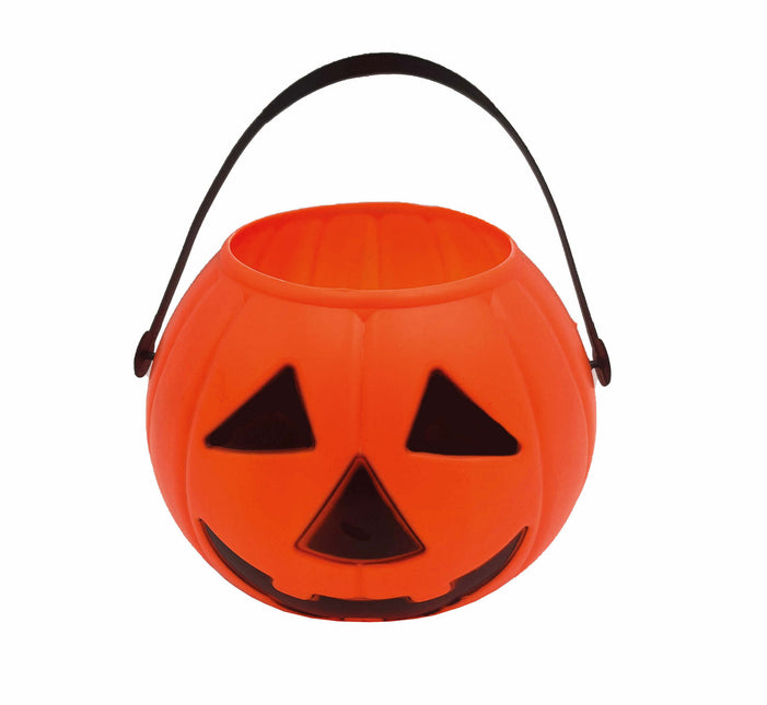 Orangefarbener Halloween Süßigkeiteneimer Kürbis 15cm