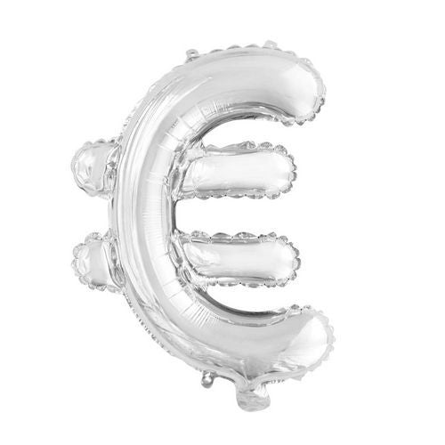 Folienballon Eurozeichen Silber 41cm mit Strohhalm