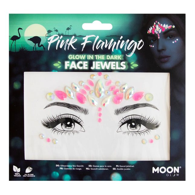 Moon Glow Glow in the Dark Face Jewels Pink Flamingo
