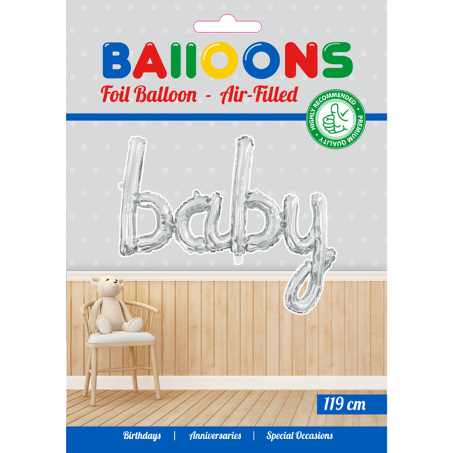 Folienballon Baby Silber 1,19m leer