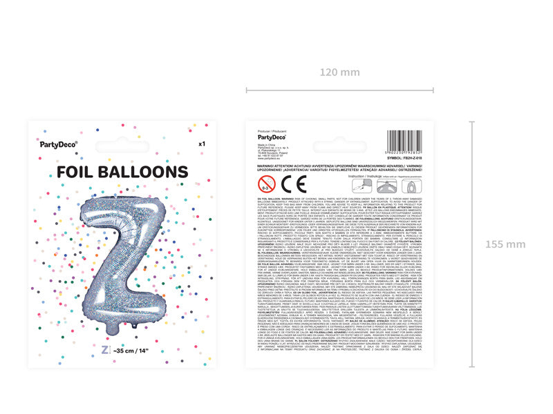 Folienballon Buchstabe Z Holographisch Leer 35cm