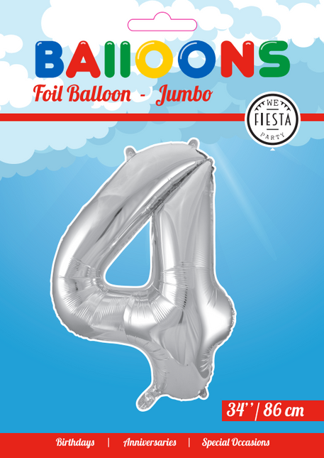 Folienballon Figur 4 Silber XL 86cm leer