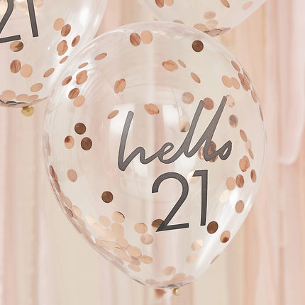 Rose Gold Konfetti Ballons 21 Jahre 30cm 5Stk