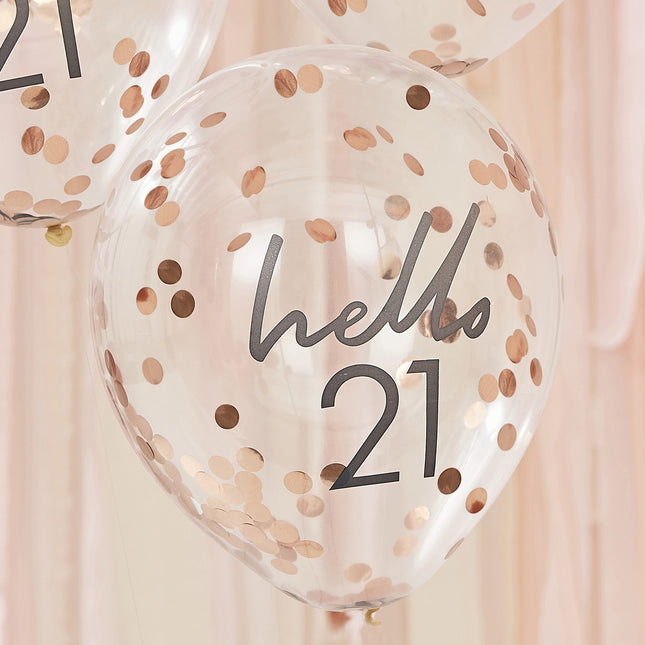 Rose Gold Konfetti Ballons 21 Jahre 30cm 5Stk