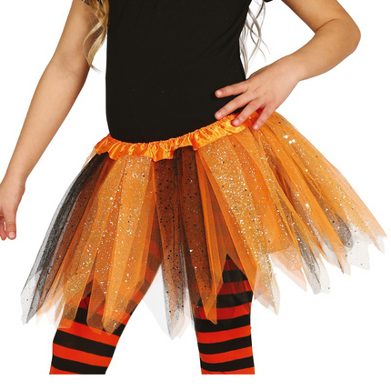 Tutu Glitzer Schwarz Orange Kind 31cm