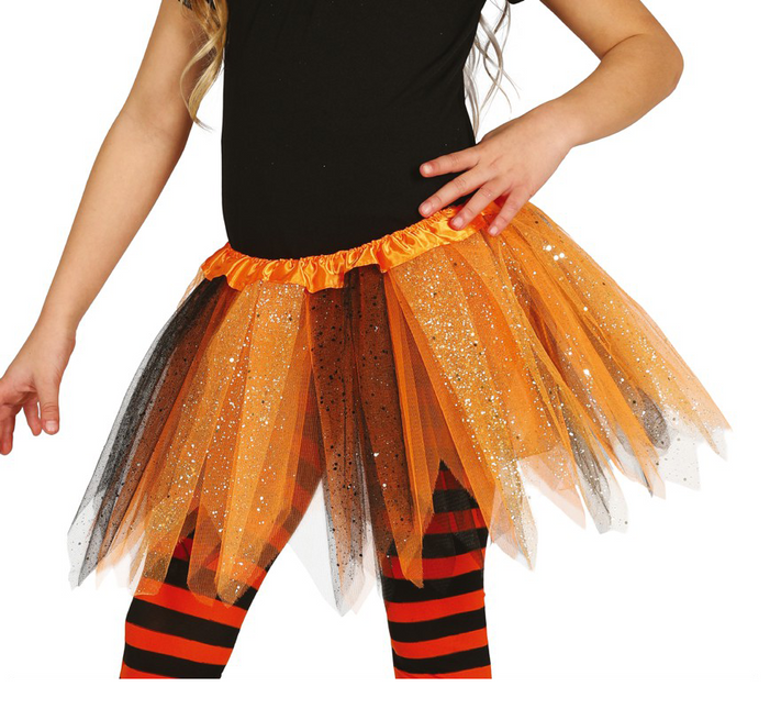 Tutu Glitzer Schwarz Orange Kind 31cm