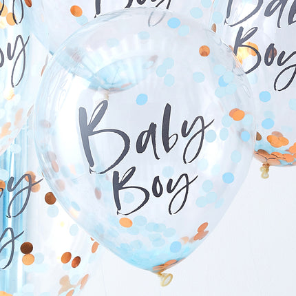 Blaue Konfetti Ballons Baby Junge 30cm 5Stk