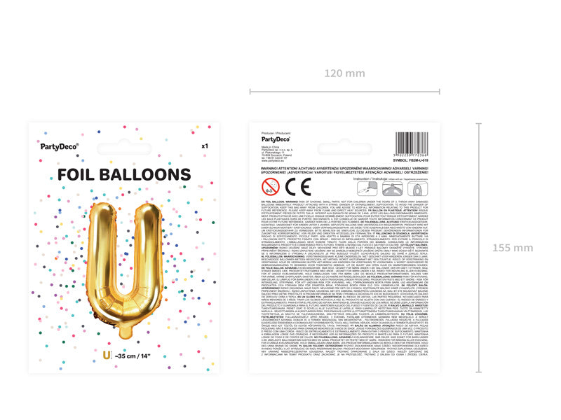 Folienballon Buchstabe U Gold Leer 35cm