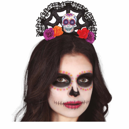 Dia De Los Muertos Haarband Blumen und Totenkopf