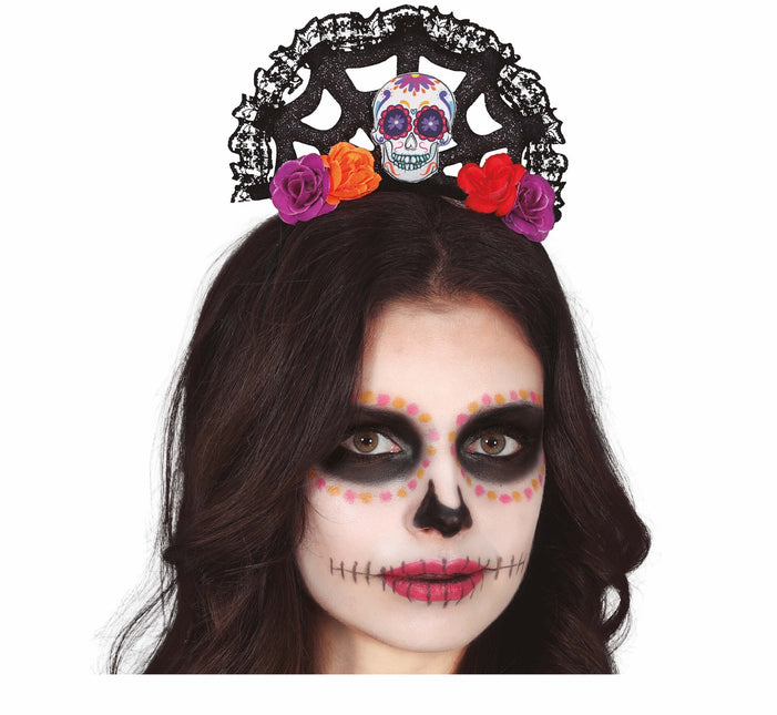 Dia De Los Muertos Haarband Blumen und Totenkopf