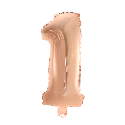 Folienballon Figur 1 Rose Gold 41cm mit Strohhalm