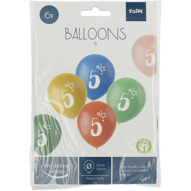 Ballons 5 Jahre Bunt 33cm 6Stk