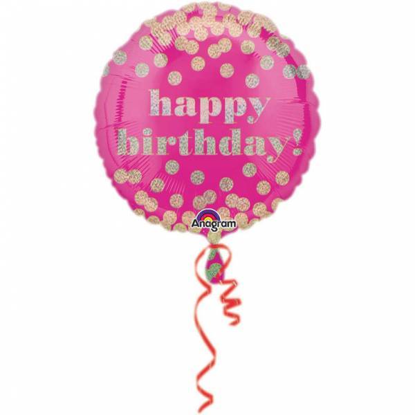 Heliumballon Happy Birthday Pink Dots 43cm leer