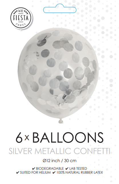 Konfetti Ballons Silber 30cm 6Stk