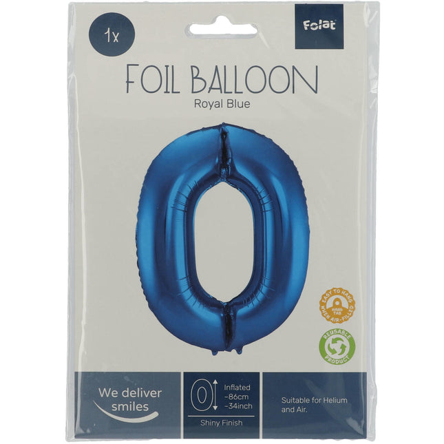 Folienballon Figur 0 Blau Metallic XL 86cm Leer