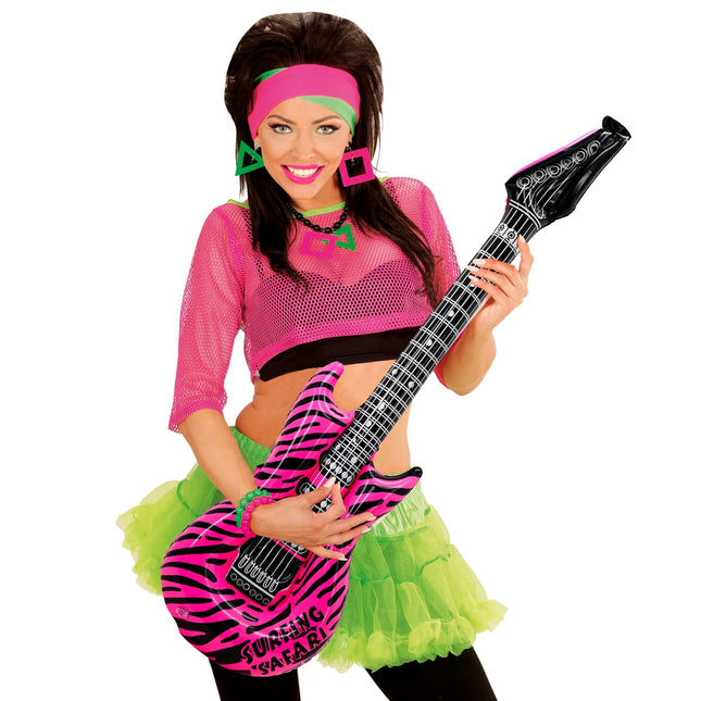 Zebra Fake Gitarre Rosa Aufblasbar 1,05m