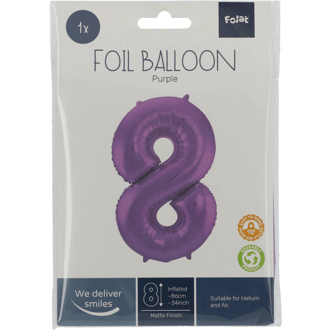 Folienballon Figur 8 Matt Lila XL 86cm leer