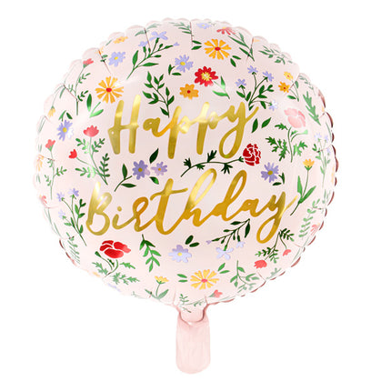 Heliumballon Happy Birthday Blumen Rosa Leer 45cm