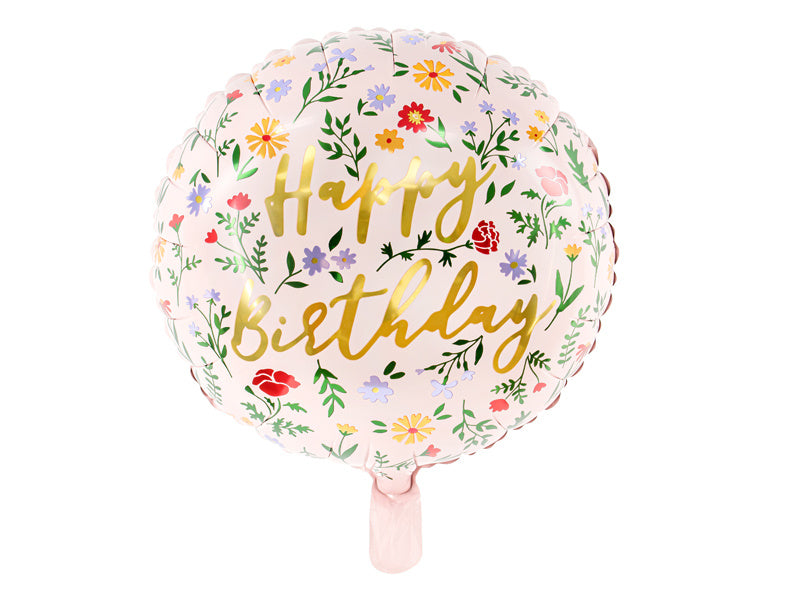 Heliumballon Happy Birthday Blumen Rosa Leer 45cm